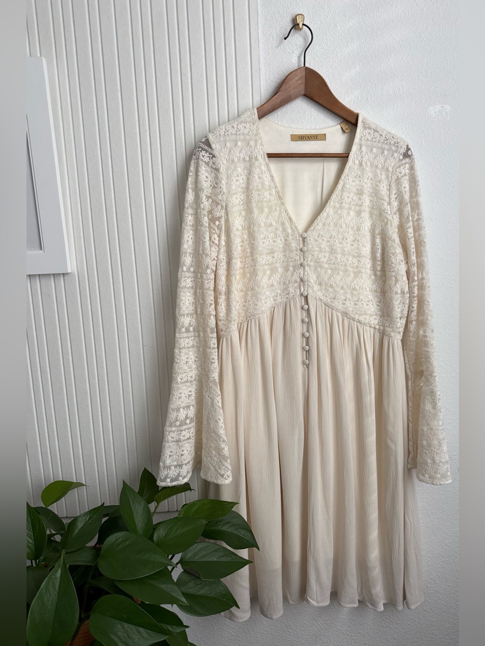 Shyanne Cream Lace Knee Length Bell Sleeve Dress